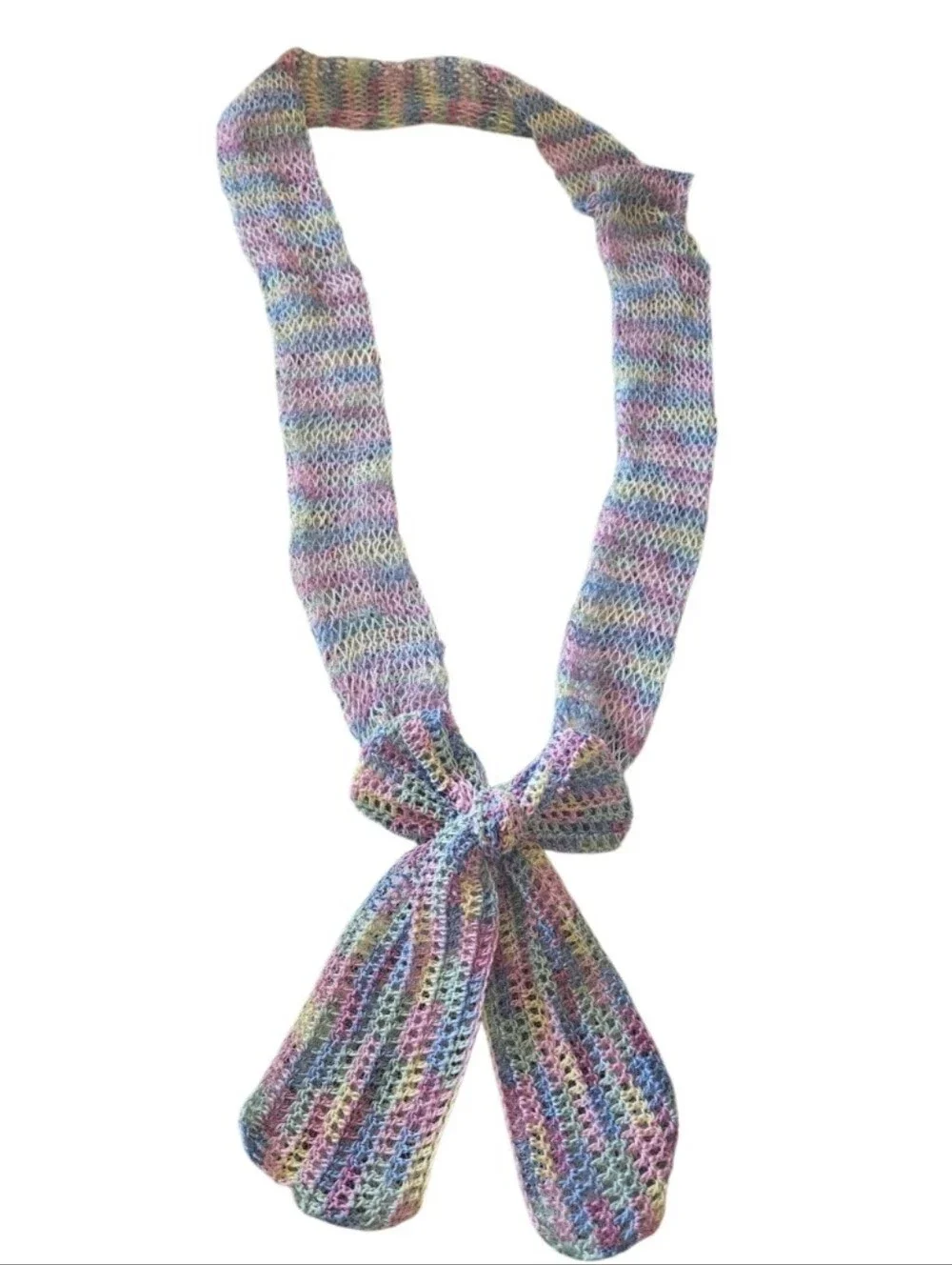 Handmade Crochet Lace Scarf Pastel Blossom Bow Egyptian Cotton Knit Neck Wrap